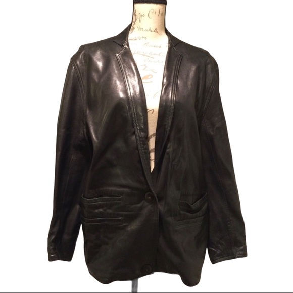 Ann Maria Barrett of Paris Black Leather Jacket Size 14 - Picture 1 of 8